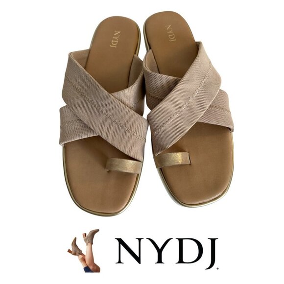 NWT NYDJ Ronna Cross Strap Shimmer Toe Loop Slide Sandal Women's Size 7.5 - Picture 1 of 8